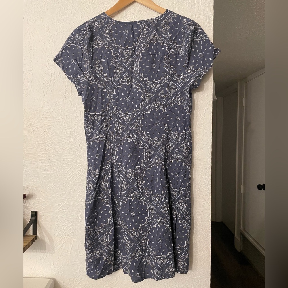 Madewell Shirred Button Front Navy Cream Paisley Print Dress Size 8 - Picture 7 of 9